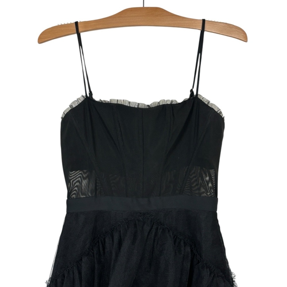 BCBGMAXAZRIA Sheer Tiered Ruffle Gown Black Tulle Dress sz 2 Mesh Corset Formal - Picture 6 of 12